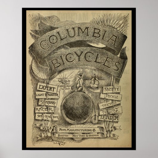 1887  Columbia fietsen en kunstwerk Poster (Voorkant)