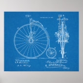 1887 High Wheeler Bicycle Design Patent Art Print (Voorkant)