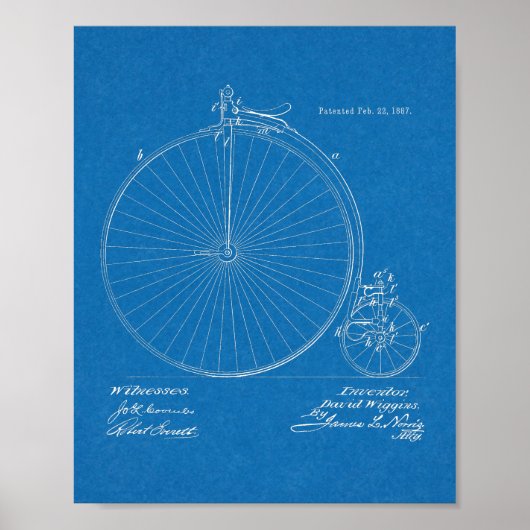 1887 High Wheeler Bicycle Design Patent Art Print (Voorkant)