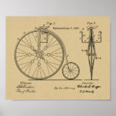 1887  High Wheeler Bicycle Patent Art Print (Voorkant)