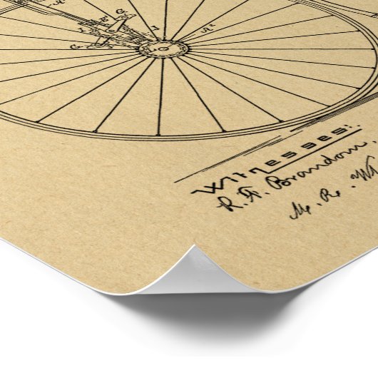 1887  High Wheeler Bicycle Patent Art Print (Hoek)