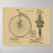 1887  High Wheeler Bicycle Patent Art Print (Voorkant)