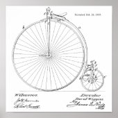 1887  High Wheeler Bicycle Patent Art Print (Voorkant)