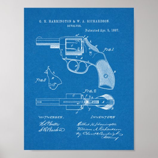 1887 Pistool Revolver Patent Art Drawing Print (Voorkant)