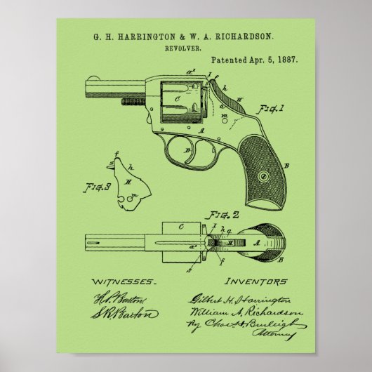 1887 Pistool Revolver Patent Art Drawing Print (Voorkant)