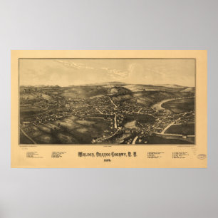 1887 Walden, NY Birds Eye Uitzicht Panoramic Map Poster
