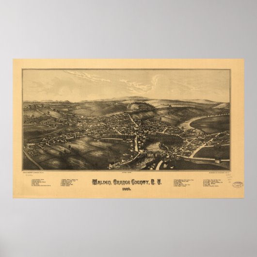 1887 Walden, NY Birds Eye Uitzicht Panoramic Map Poster (Voorkant)