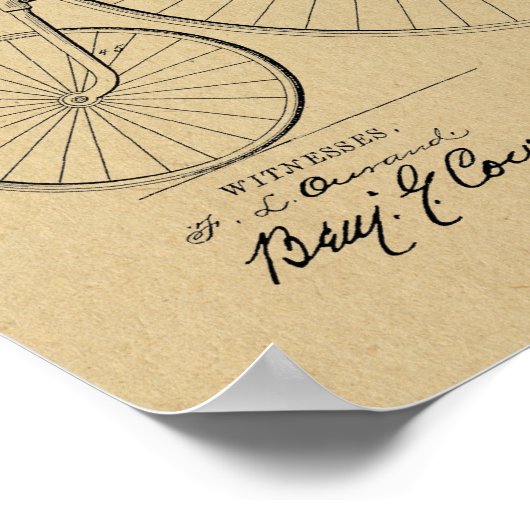 1888  High Wheeler Bicycle Patent Art Print (Hoek)