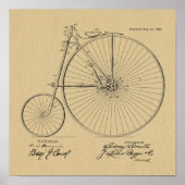 1888  High Wheeler Bicycle Patent Art Print (Voorkant)