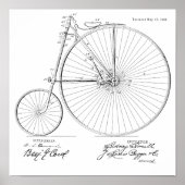 1888 High Wheeler Bicycle Patent Art Print (Voorkant)