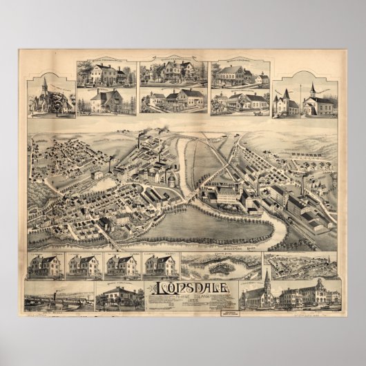 1888 Lonsdale, Lincoln, RI Birds Eye Panoramic Map Poster (Voorkant)