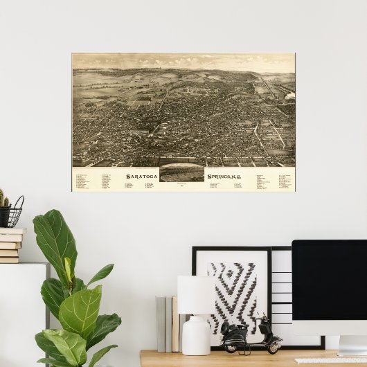 1888 Saratoga Springs, NY Birds Eye Panoramic Map Poster (Thuiskantoor)