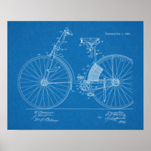 1889  blauwdruk voor fietspatronen afdrukken poster