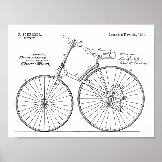 1889 Chainless Bicycle Patent Art Drawing Print (Voorkant)