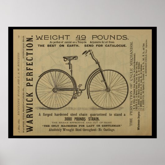 1889  fietsenmagazijn en kunstwerk Poster (Voorkant)