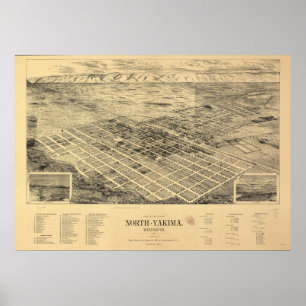 1889 North Yakima, WA Birds Eye Uitzicht Panoramic Poster