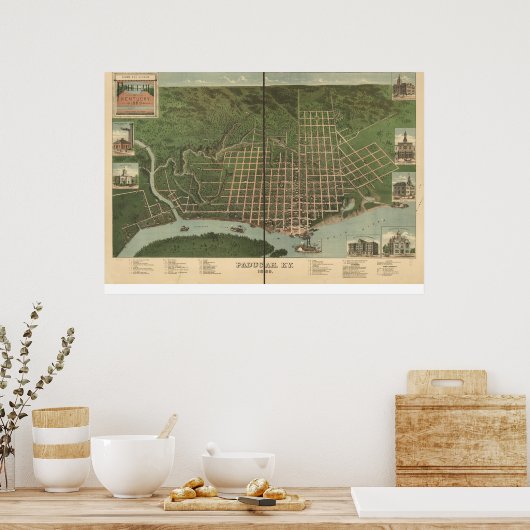 1889 Paducah, KY Birds Eye Uitzicht Panorama Poster (Keuken)
