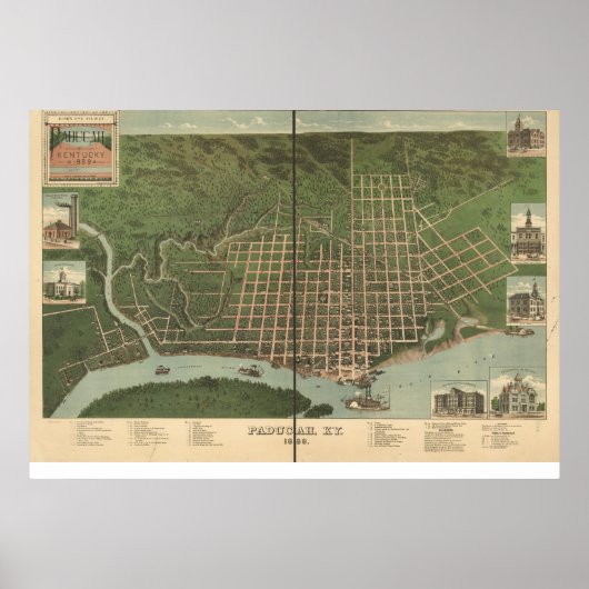 1889 Paducah, KY Birds Eye Uitzicht Panorama Poster (Voorkant)