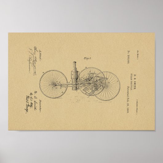 1889 printplaat met tricycle Patent- Poster (Voorkant)