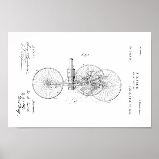 1889  printplaat met tricycle Patent- Poster (Voorkant)