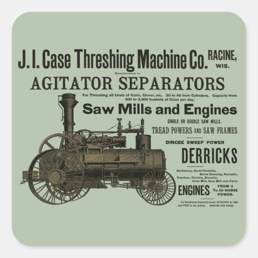 1889 Schotelmachine voor het Boerderij van schroef Vierkante Sticker (Voorkant)