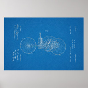 1889 Steam Tricycle Patent Blueprint Art Poster