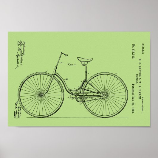 1889 Vintage Bicycle Patent Print (Voorkant)
