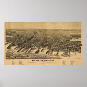 1890 Ashland, WI Birds Eye Uitzicht Panoramic Map Poster