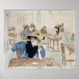 1890 Au Cafe Vintage Franse Parijse Kunstprint Poster