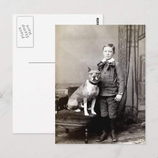 1890 Boy en zijn American Staffordshire Terrier Briefkaart (Voorkant / Achterkant)