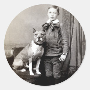 1890 Boy en zijn American Staffordshire Terrier Ronde Sticker