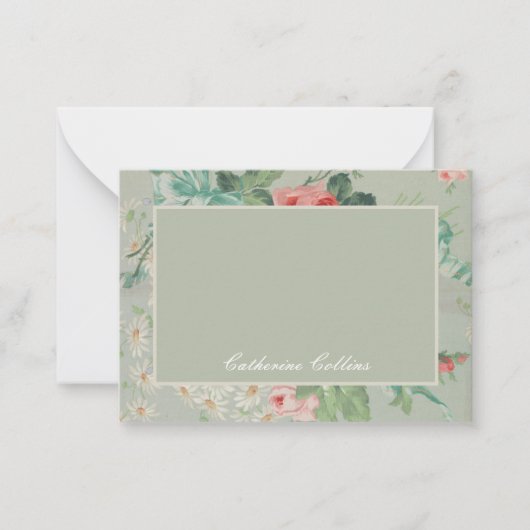 1890 Brits Vintage Stof Rozen & Madeliefjes  Notitiekaartje (Voorkant)