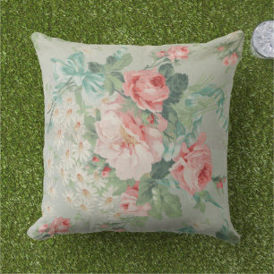 1890 Britse  Stof Rozen & Daisies Buitenkussen