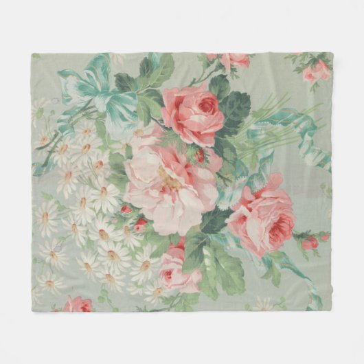 1890 Britse  Stof Rozen & Daisies Fleece Deken (Voorkant (Horizontaal))