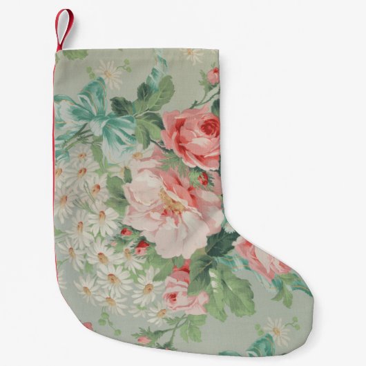 1890 Britse Stof Rozen & Daisies Kleine Kerstsok (Voorkant)