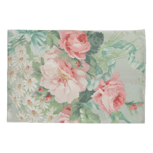 1890 Britse  Stof Rozen & Daisies Kussensloop (Achterkant)