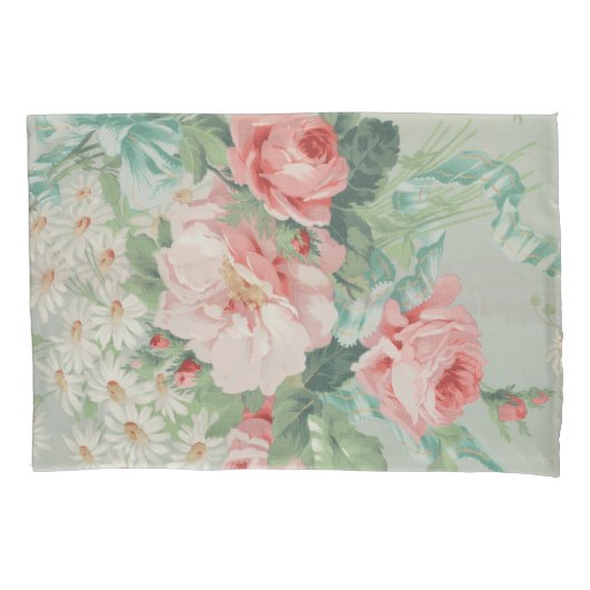 1890 Britse  Stof Rozen & Daisies Kussensloop (Voorkant)