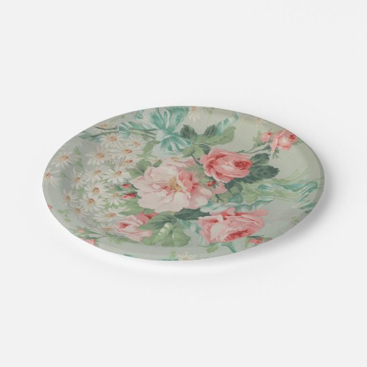 1890 Britse  Stof Rozen & Daisies Papieren Bordje (Gekanteld)