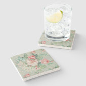 1890 Britse  Stof Rozen & Daisies Stenen Onderzetter (Zijkant)