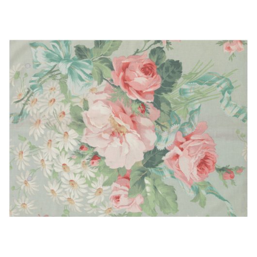 1890 Britse  Stof Rozen & Daisies Tafelkleed (Voorkant (Horizontaal))