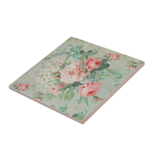 1890 Britse Stof Rozen & Daisies Tegeltje (Zijkant)