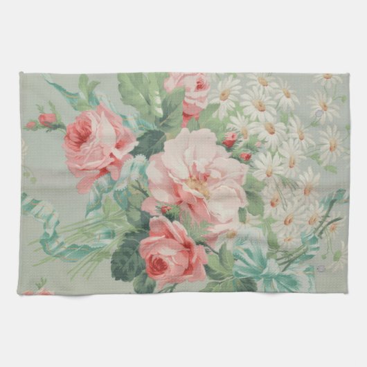 1890 Britse  Stof Rozen & Daisies Theedoek (Horizontaal)