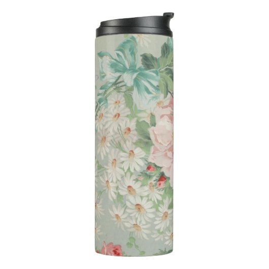 1890 Britse  Stof Rozen & Daisies Thermosbeker (Gedraaid links)