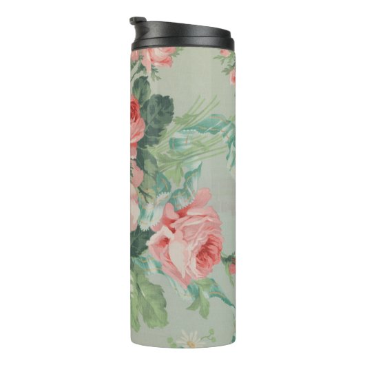 1890 Britse  Stof Rozen & Daisies Thermosbeker (Geroteerd rechts)