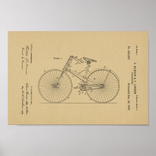 1890 fietsvelocipede-patentkunst poster (Voorkant)