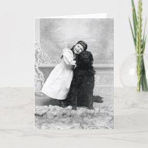 1890 glimlachend meisje en haar Hond van de Kaart