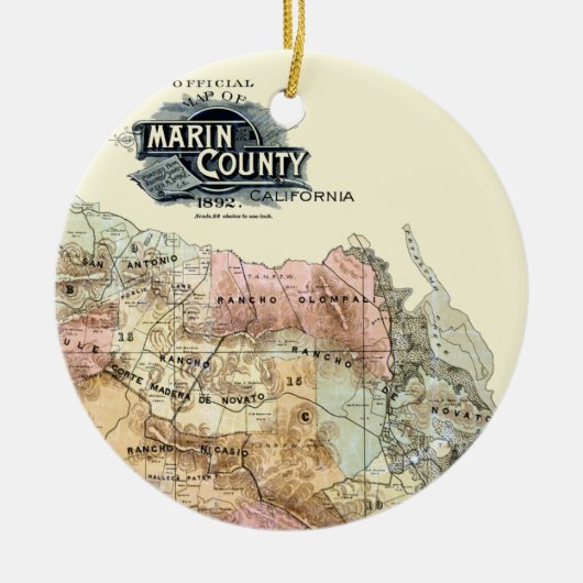  1890 Kaart van Marin County Keramisch Ornament (Voorkant)