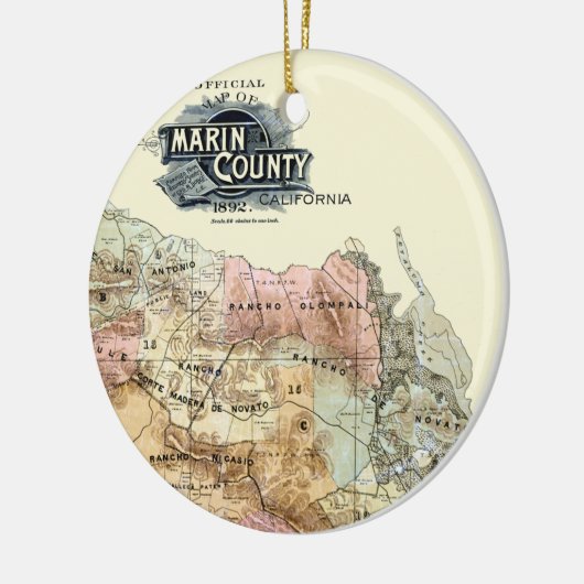  1890 Kaart van Marin County Keramisch Ornament (Links)