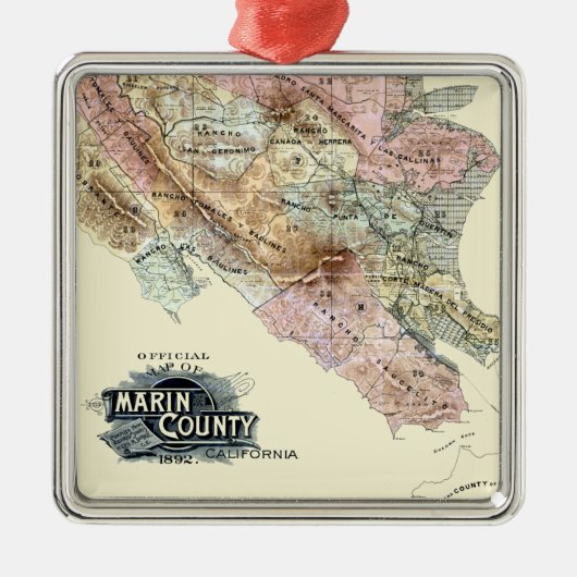  1890 Kaart van Marin County Metalen Ornament (Voorkant)