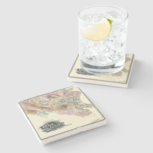  1890 Kaart van Marin County Stenen Onderzetter (Zijkant)